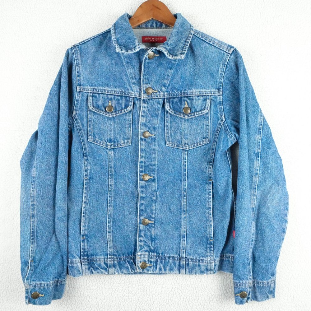 Vintage Jean Jacket Womens 2 Blue Denim Heavyweight Classic Biker Rustic Western